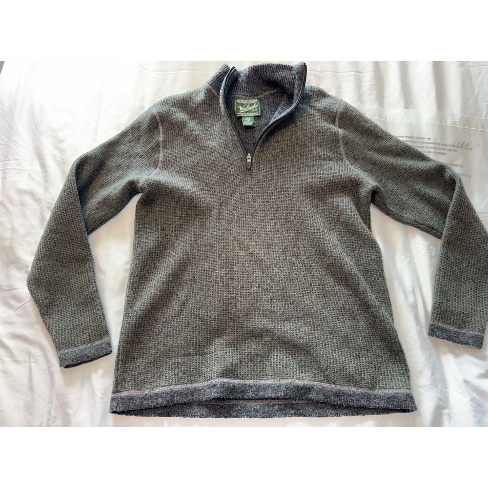Woolrich Mens Gray Waffle Knit Quarter Zip Pullover Sweater Size Medium